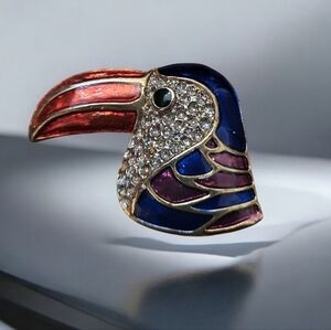 Vintage Colorful Enamel Rhinestone Toucan Brooch